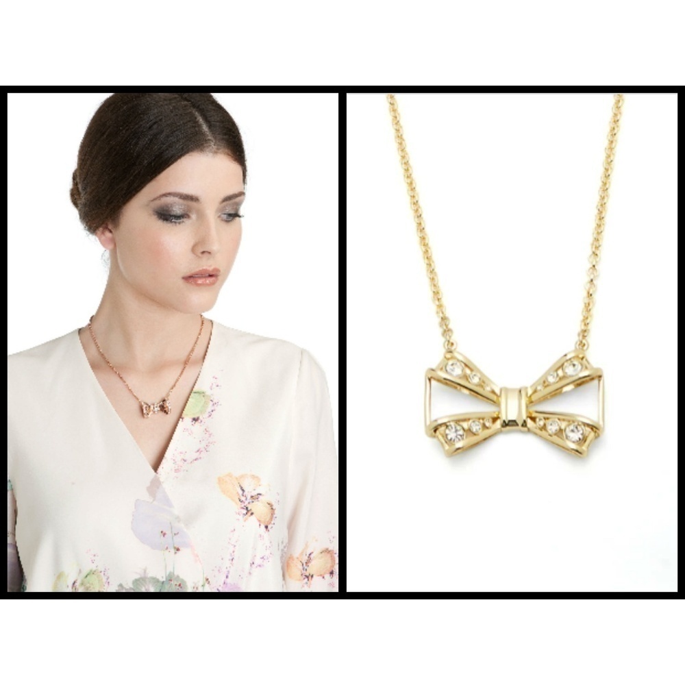 💕TED BAKER LONDON💕 Gold Jioa Jewelled Bow Pendant Necklace NWT